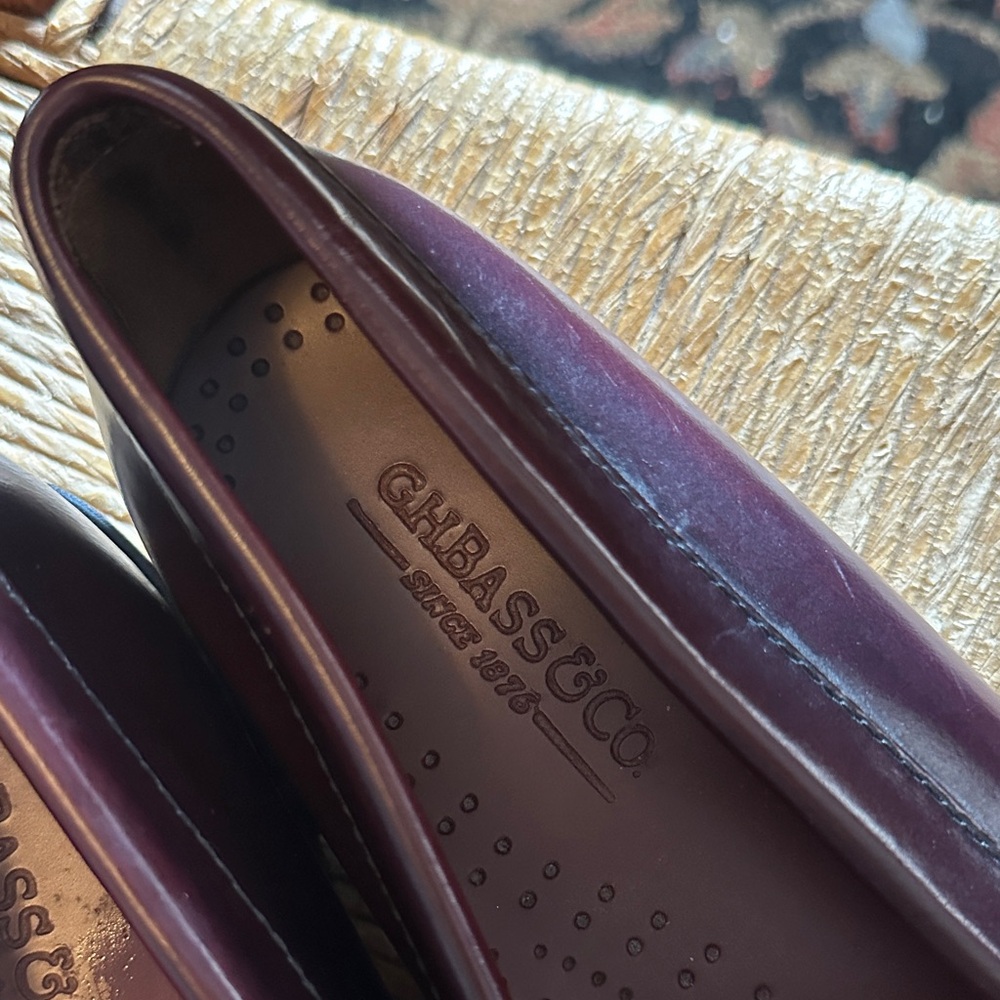 GH Bass weejuns Men's Classic Leather Loafers Burgundy - Picture 7 of 13